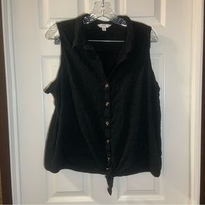 Time & Tru Black Collared Sleeveless Button Front Tie Knot Blouse XXL
